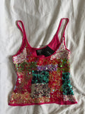 Vintage Y2K pink sequin patchwork style cami