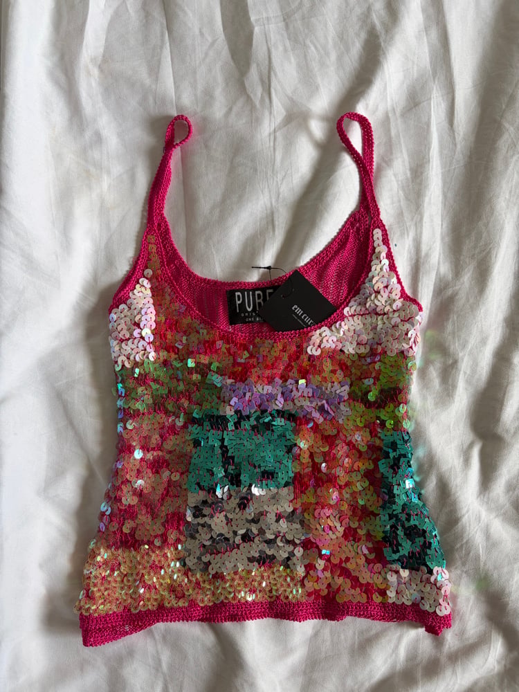 Vintage Y2K pink sequin patchwork style cami