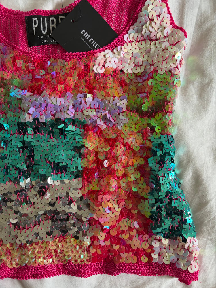 Vintage Y2K pink sequin patchwork style cami