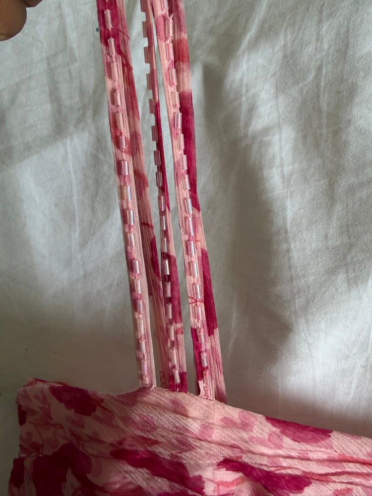 Vintage Y2K pink silk floral fairy dress with beading and floaty hem