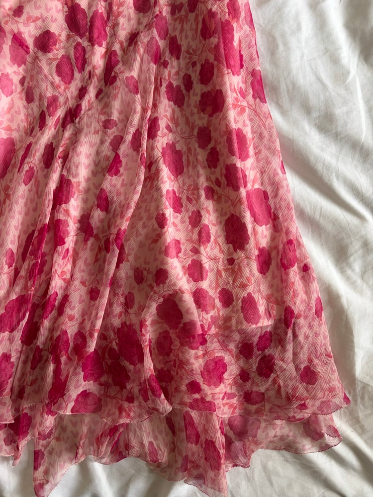 Vintage Y2K pink silk floral fairy dress with beading and floaty hem