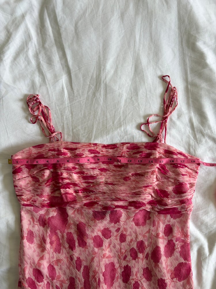Vintage Y2K pink silk floral fairy dress with beading and floaty hem