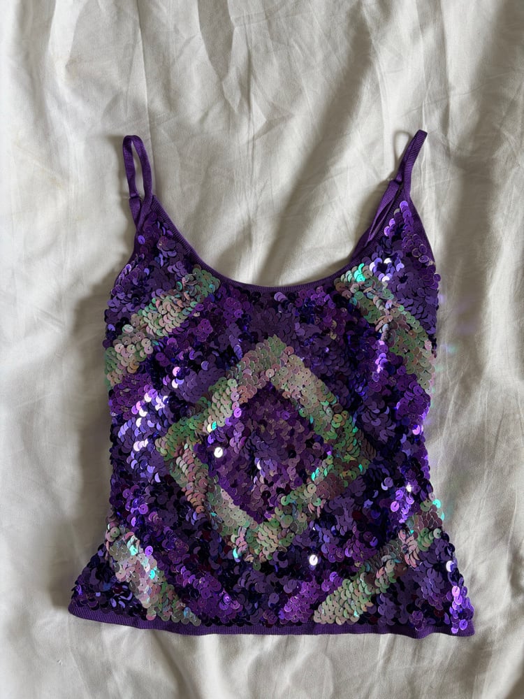 Vintage Y2K Purple and silver sequin diamond crochet cami