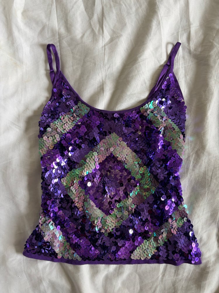 Vintage Y2K Purple and silver sequin diamond crochet cami