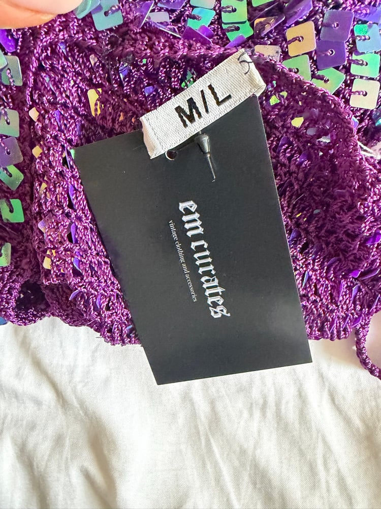 Vintage Y2K purple iridescent sequin crochet cami top