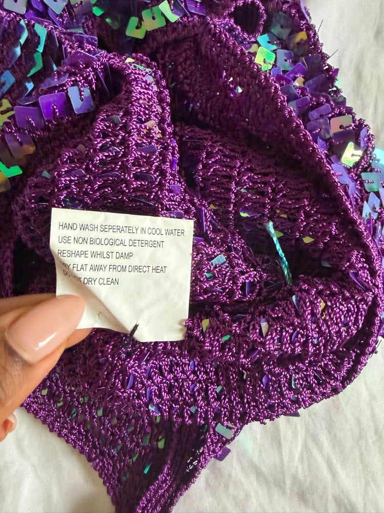 Vintage Y2K purple iridescent sequin crochet cami top