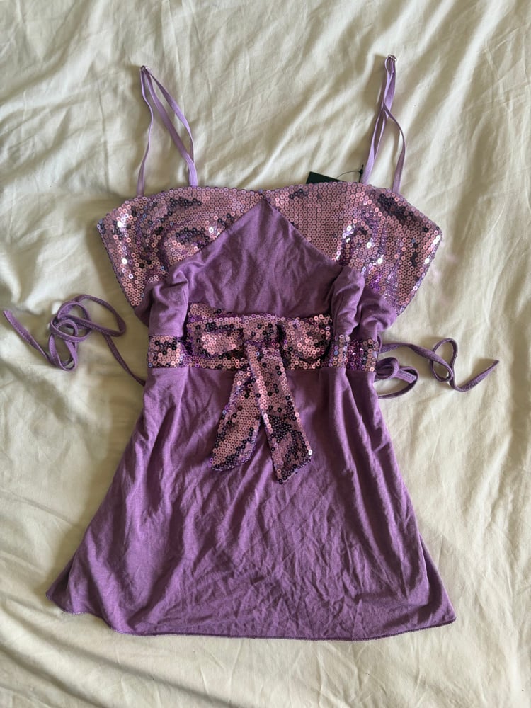 Vintage Y2K purple sequin bust tie back Italian vintage cami
