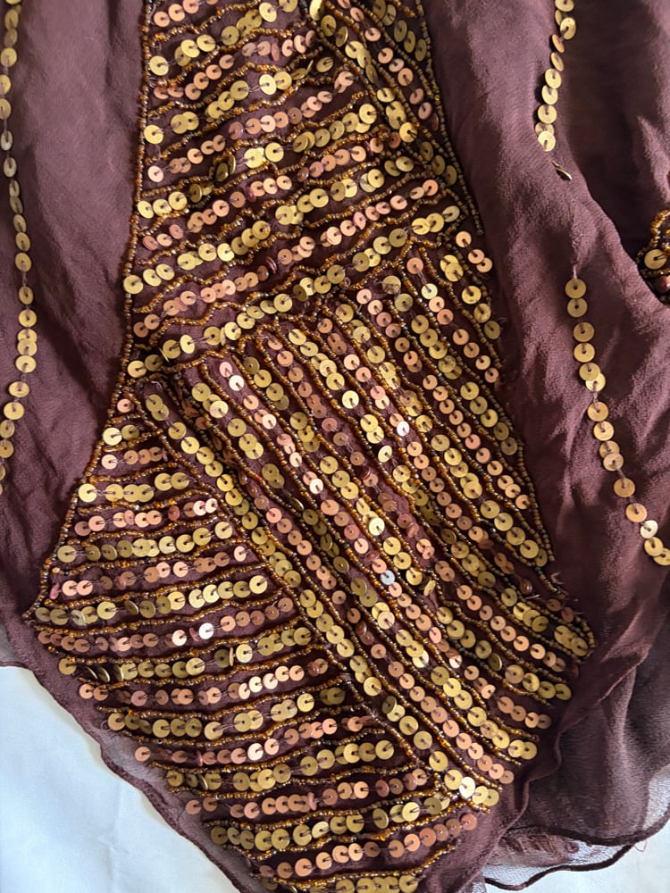 Vintage Y2K rare brown Aftershock silk open back brown handkerchief hem halterneck