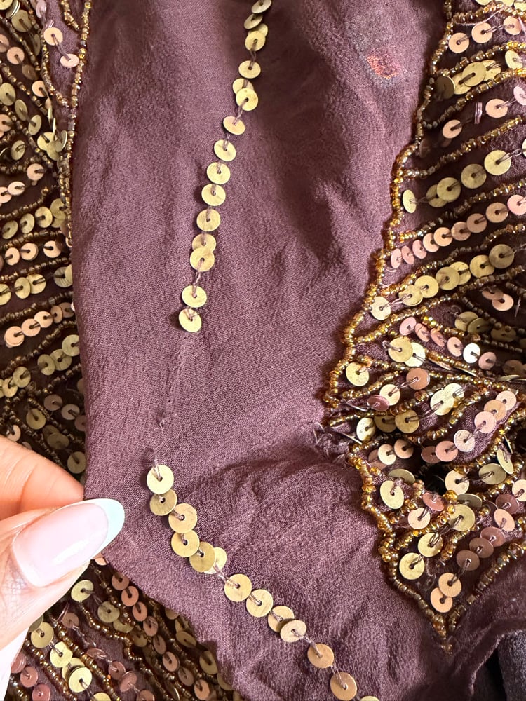 Vintage Y2K rare brown Aftershock silk open back brown handkerchief hem halterneck