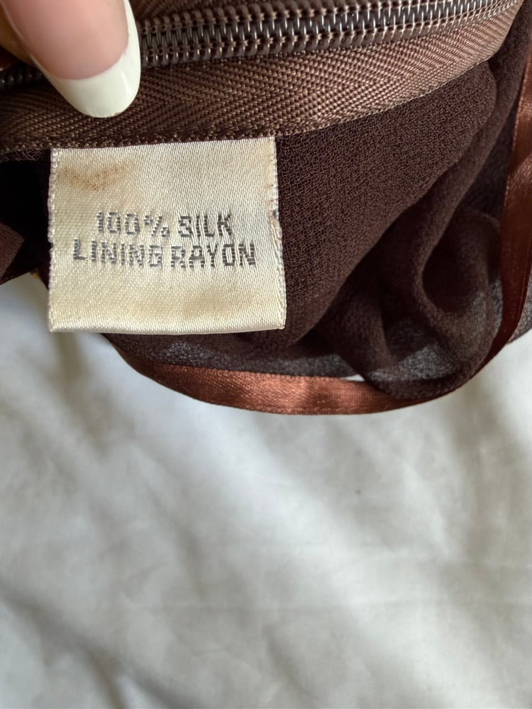 Vintage Y2K rare brown Aftershock silk open back brown handkerchief hem halterneck