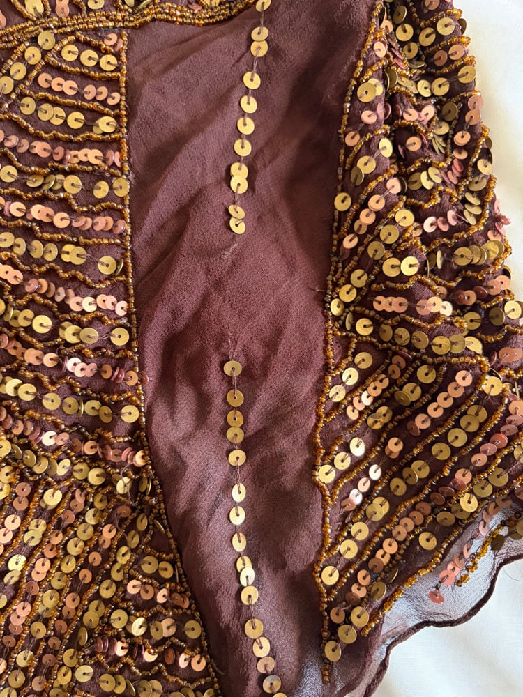 Vintage Y2K rare brown Aftershock silk open back brown handkerchief hem halterneck