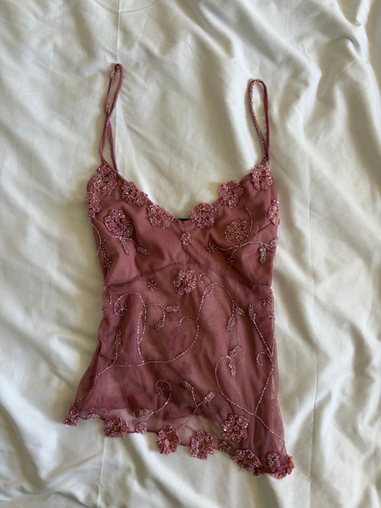 Vintage Y2K rare Pilot dusty pink beaded and sequin  cami