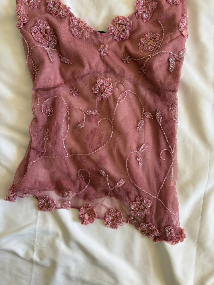 Vintage Y2K rare Pilot dusty pink beaded and sequin  cami