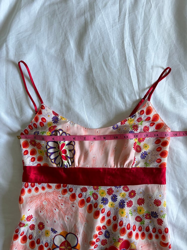 Vintage Y2K red floral mini dress with retro style print ribbon detail in underbust