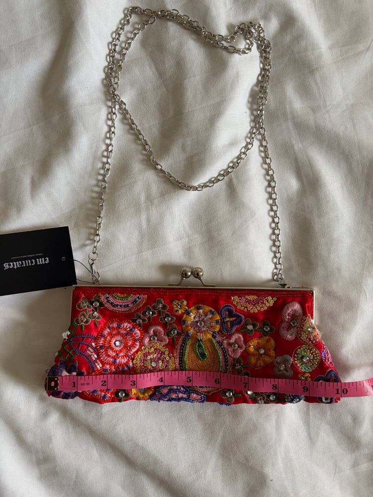 Vintage Y2K Red multi coloured beaded,  embroidered and sequin bag
