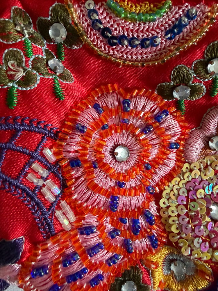 Vintage Y2K Red multi coloured beaded,  embroidered and sequin bag