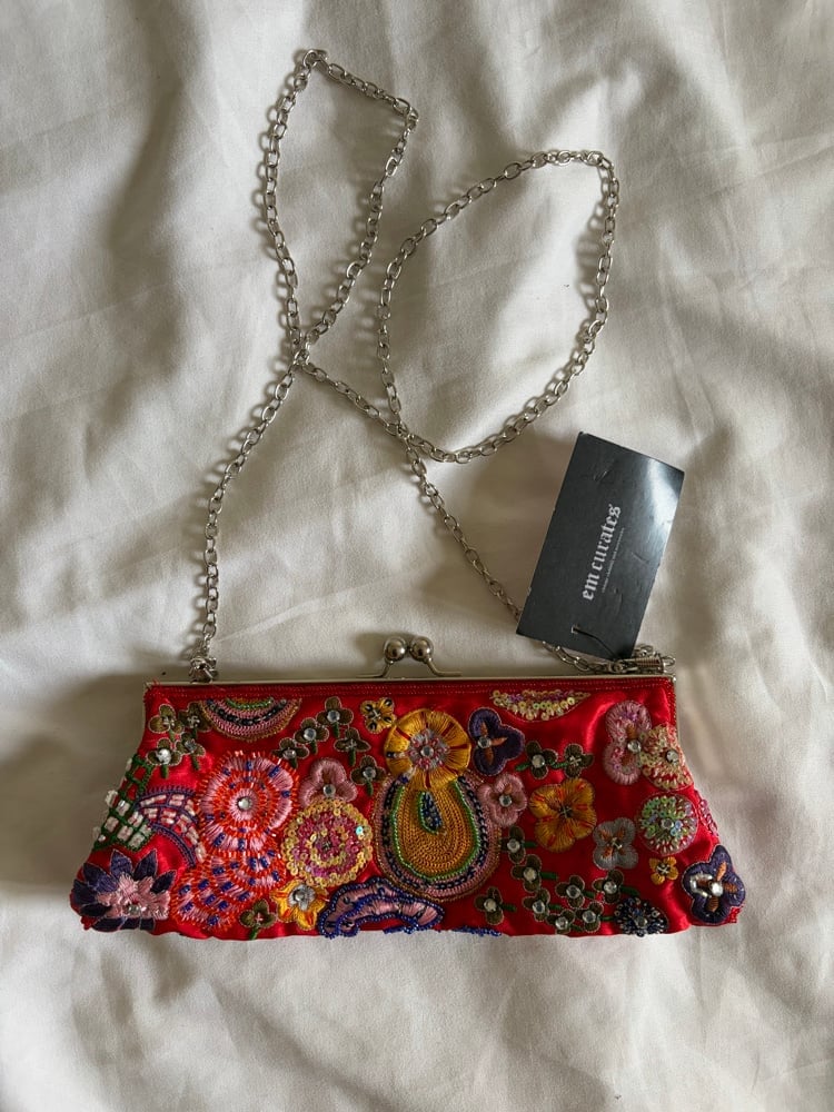 Vintage Y2K Red multi coloured beaded,  embroidered and sequin bag