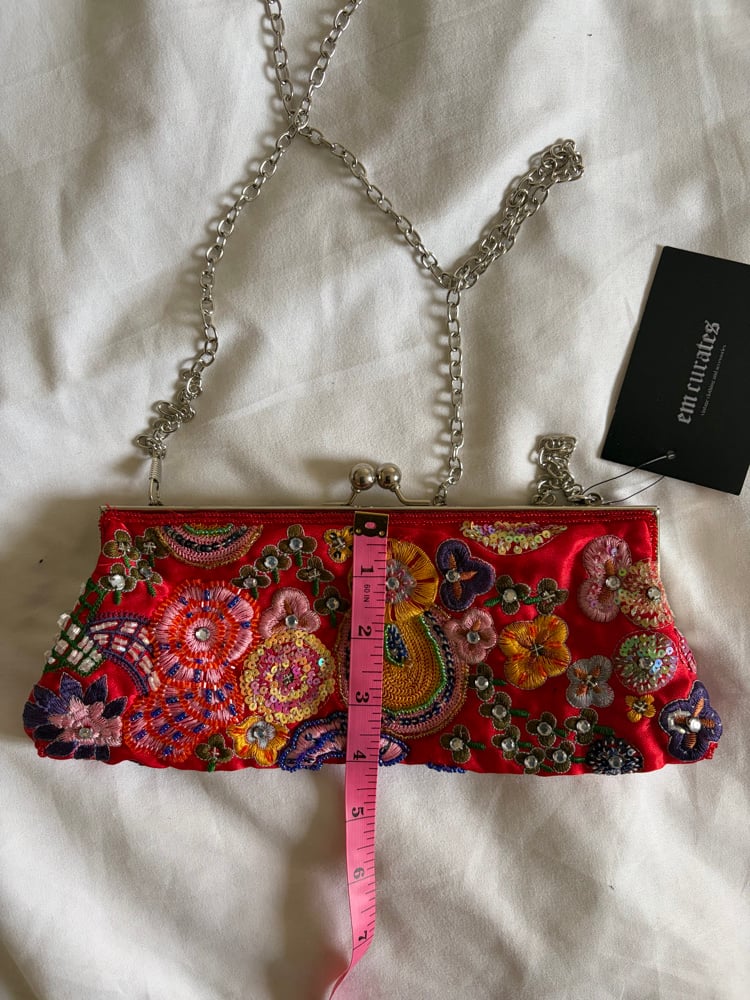 Vintage Y2K Red multi coloured beaded,  embroidered and sequin bag