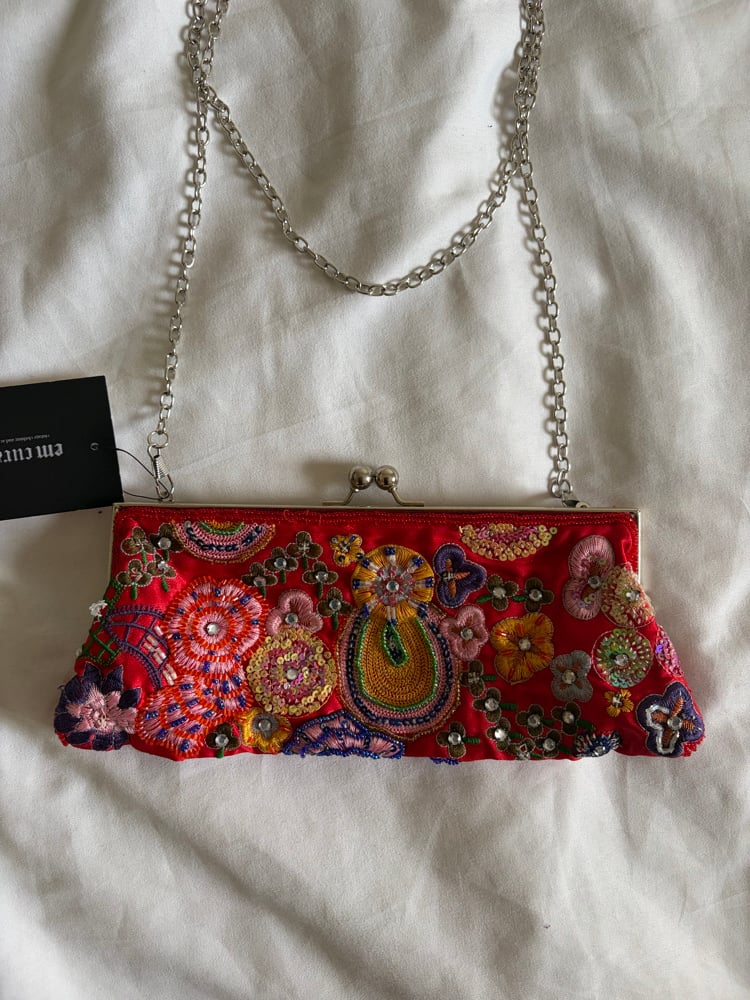 Vintage Y2K Red multi coloured beaded,  embroidered and sequin bag