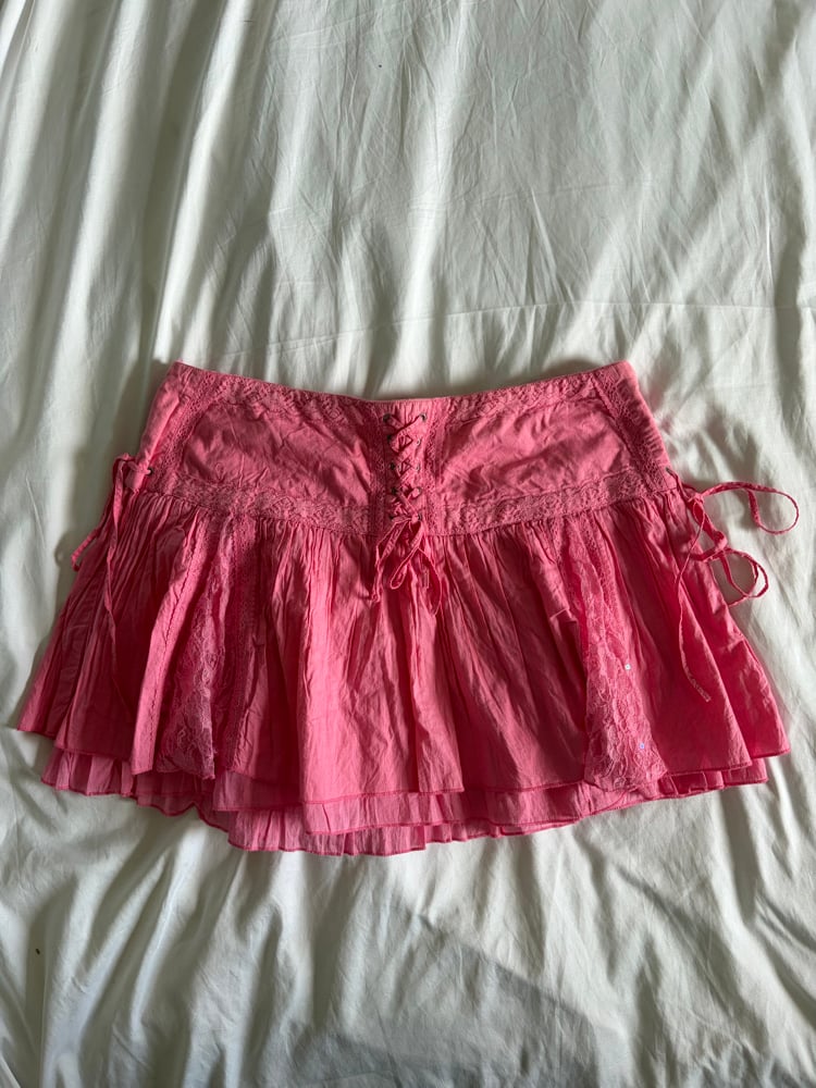 Vintage Y2K River Island pink sequin and lace rara mink skirt