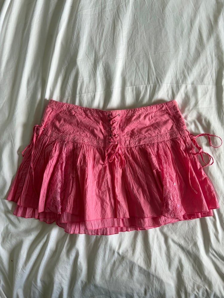 Vintage Y2K River Island pink sequin and lace rara mink skirt