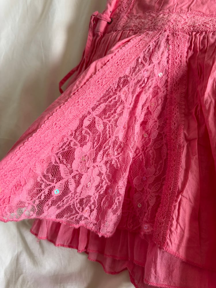 Vintage Y2K River Island pink sequin and lace rara mink skirt