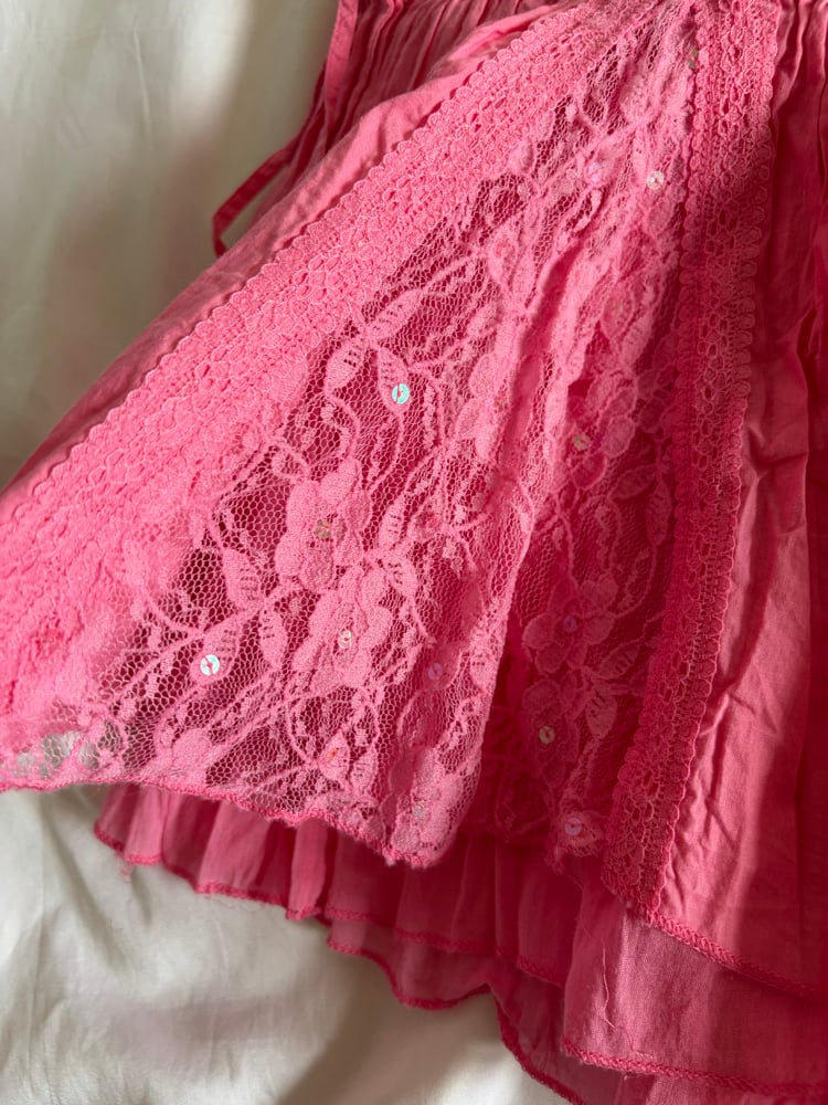 Vintage Y2K River Island pink sequin and lace rara mink skirt