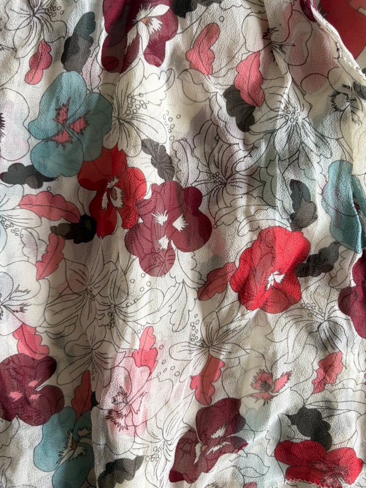 Vintage Y2K silk floral halter neck with beaded bust detail and floaty hem