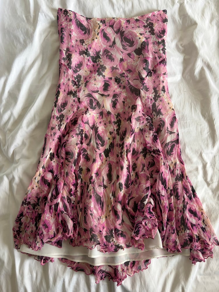 Vintage Y2K silk pink rose floral mermaid skirt midi skirt