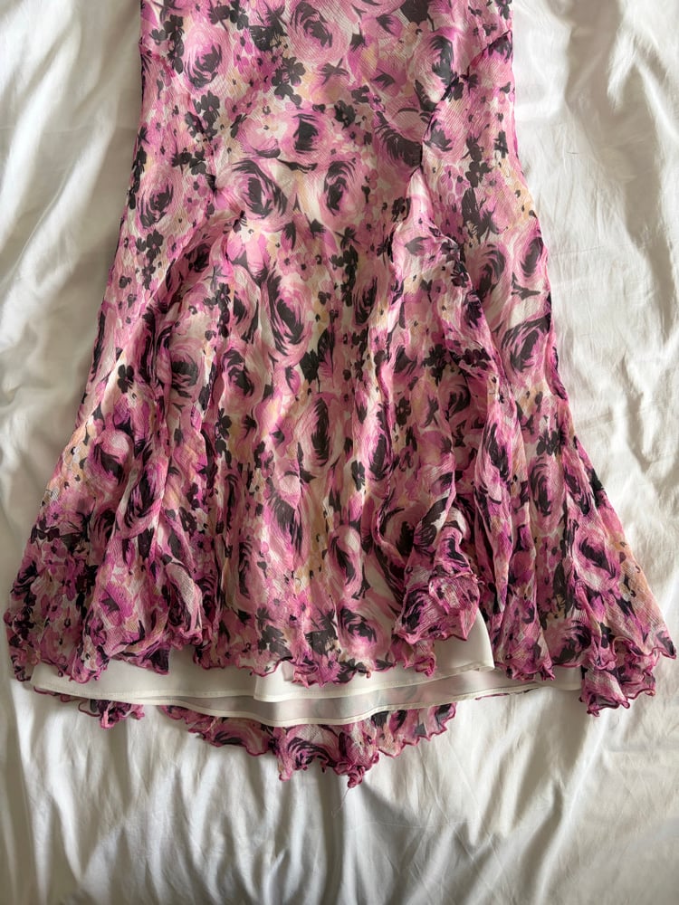 Vintage Y2K silk pink rose floral mermaid skirt midi skirt