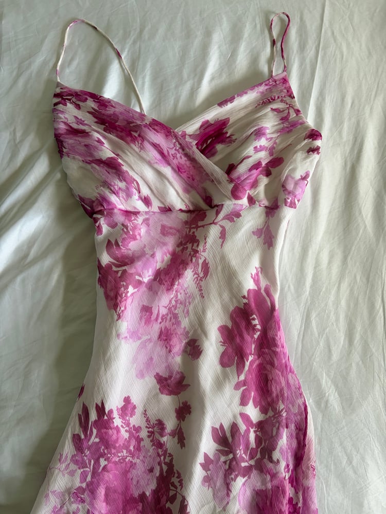Vintage Y2K silk white and pink floral fairy dress with floaty hem