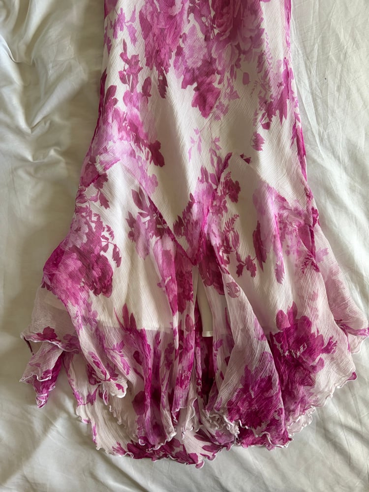 Vintage Y2K silk white and pink floral fairy dress with floaty hem