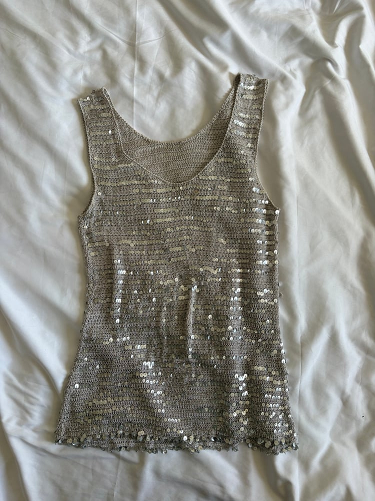 Vintage Y2K silver crochet sequin vest top