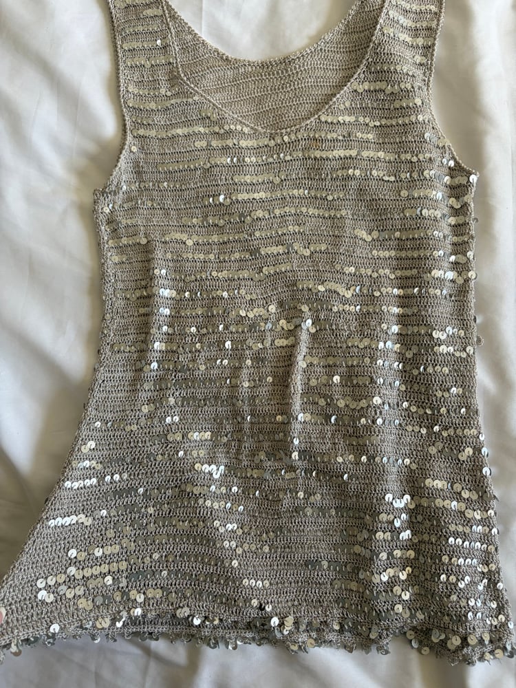 Vintage Y2K silver crochet sequin vest top