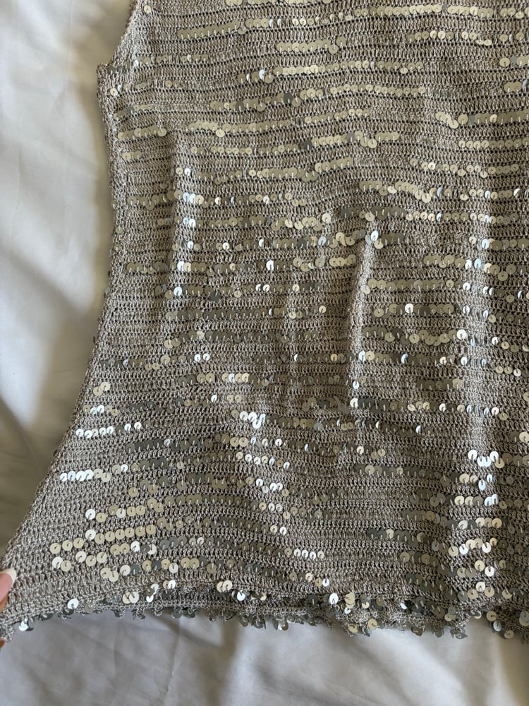Vintage Y2K silver crochet sequin vest top