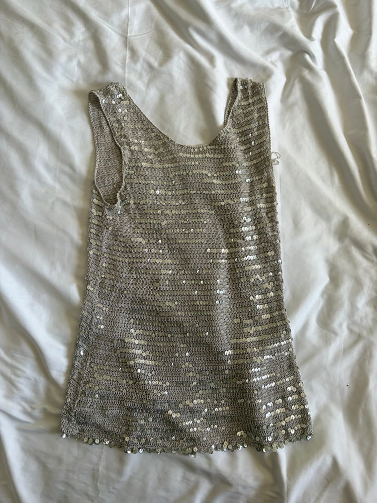 Vintage Y2K silver crochet sequin vest top