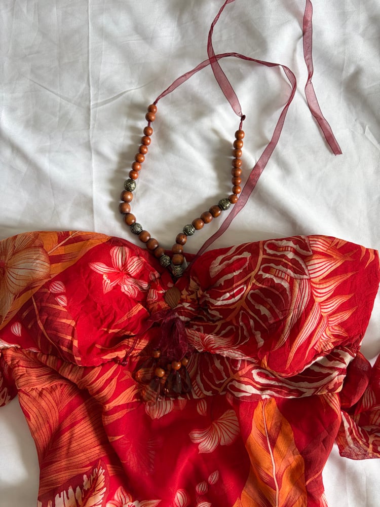 Vintage Y2K tie back floral fairy bandeau halterneck cami with beaded detail