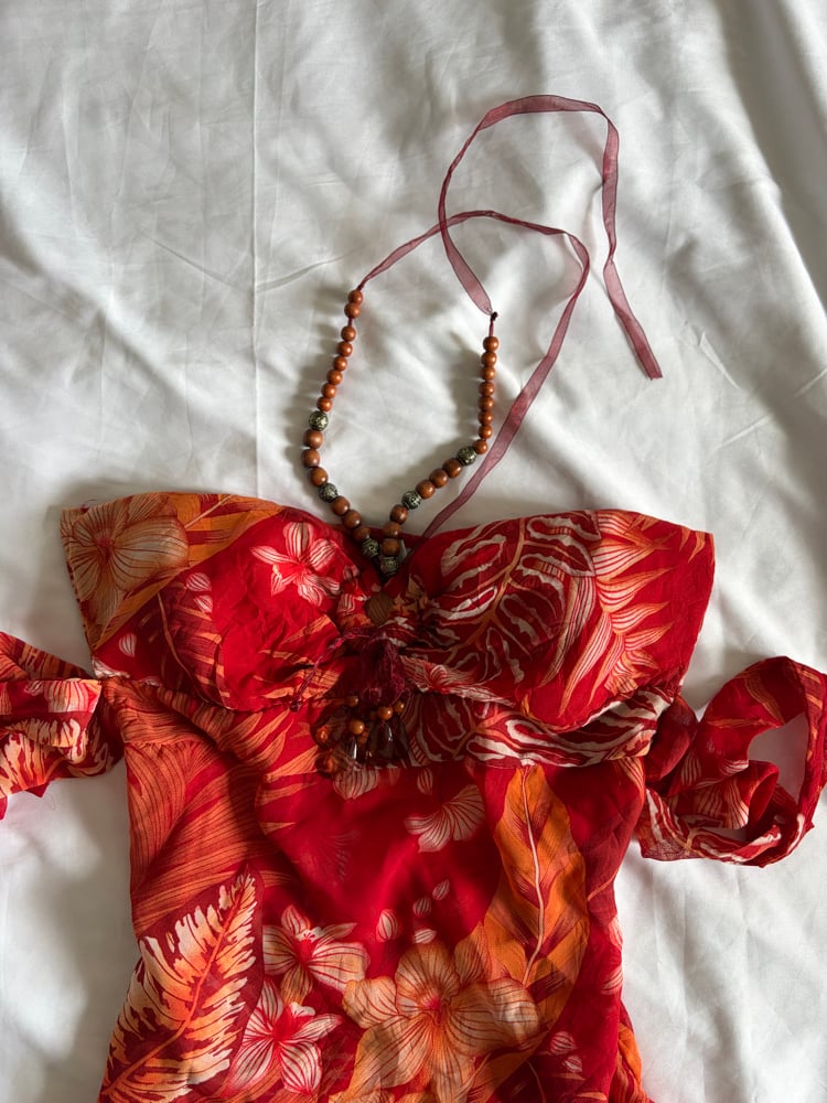 Vintage Y2K tie back floral fairy bandeau halterneck cami with beaded detail