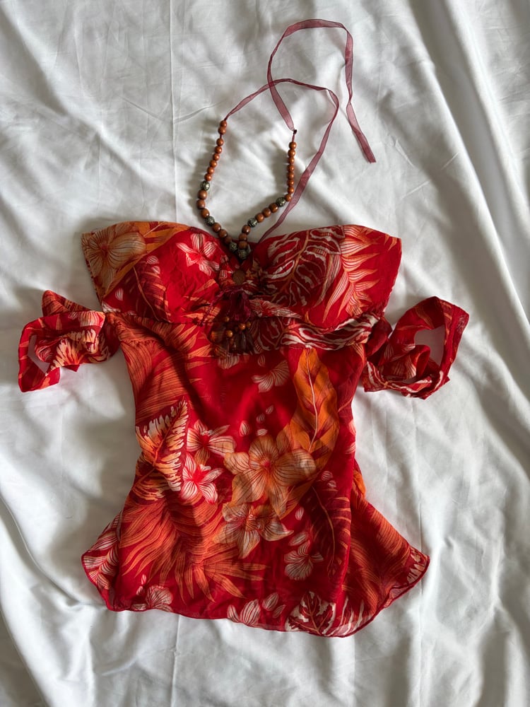 Vintage Y2K tie back floral fairy bandeau halterneck cami with beaded detail
