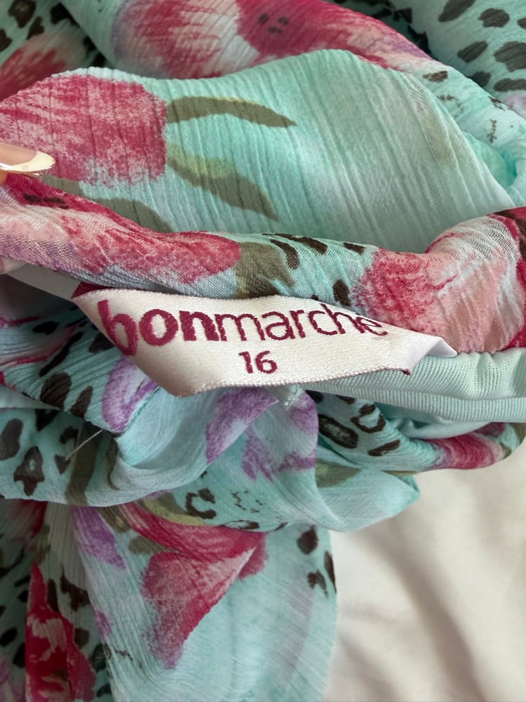 Vintage Y2K  turquoise blue floral and leopard print floaty midi skirt 