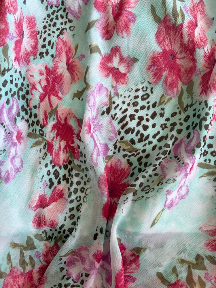Vintage Y2K  turquoise blue floral and leopard print floaty midi skirt 