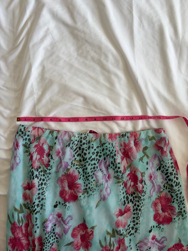 Vintage Y2K  turquoise blue floral and leopard print floaty midi skirt 