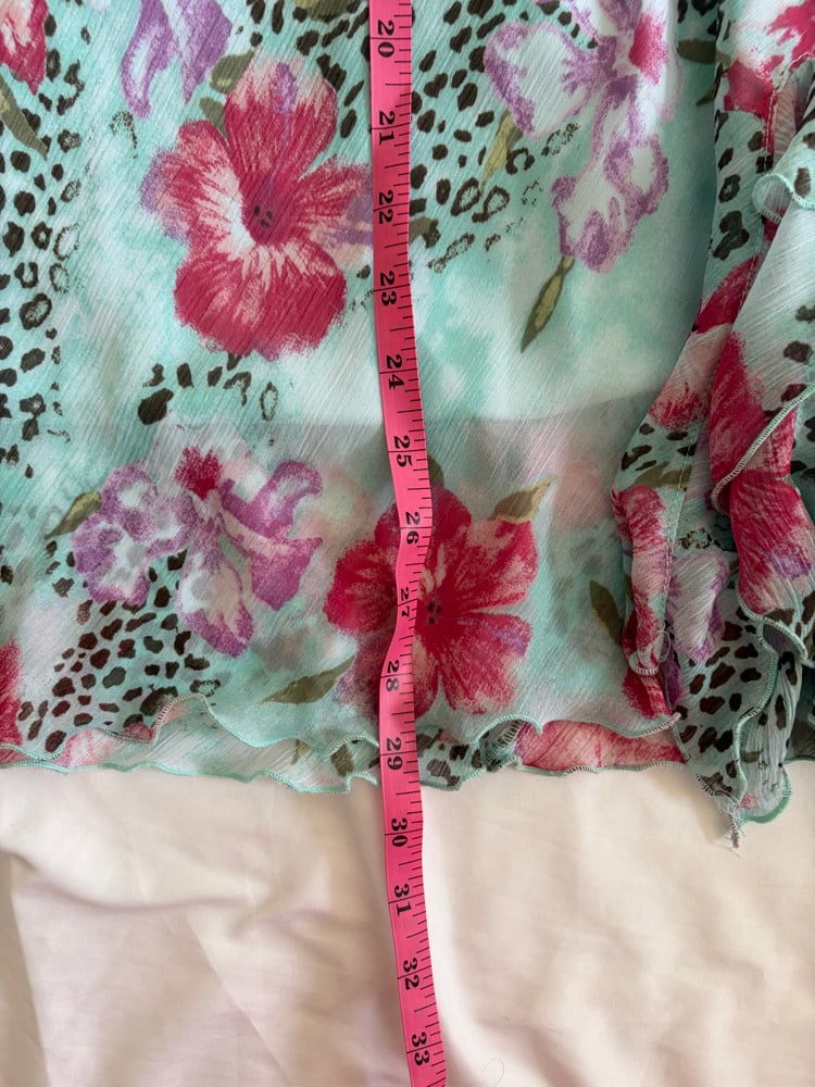 Vintage Y2K  turquoise blue floral and leopard print floaty midi skirt 