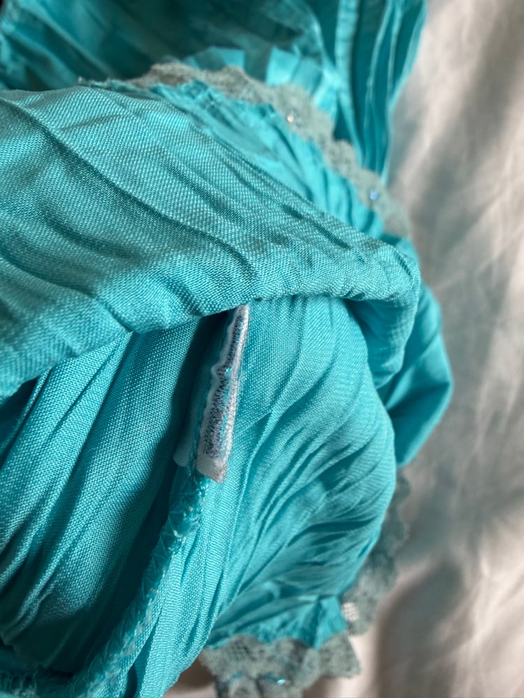 Vintage Y2K turquoise crinkle cami with sequin detail and beading on the bust