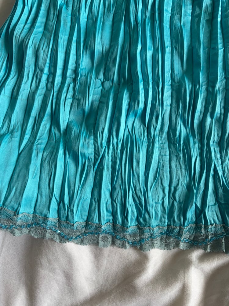 Vintage Y2K turquoise crinkle cami with sequin detail and beading on the bust
