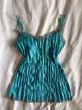 Vintage Y2K turquoise crinkle cami with sequin detail and beading on the bust