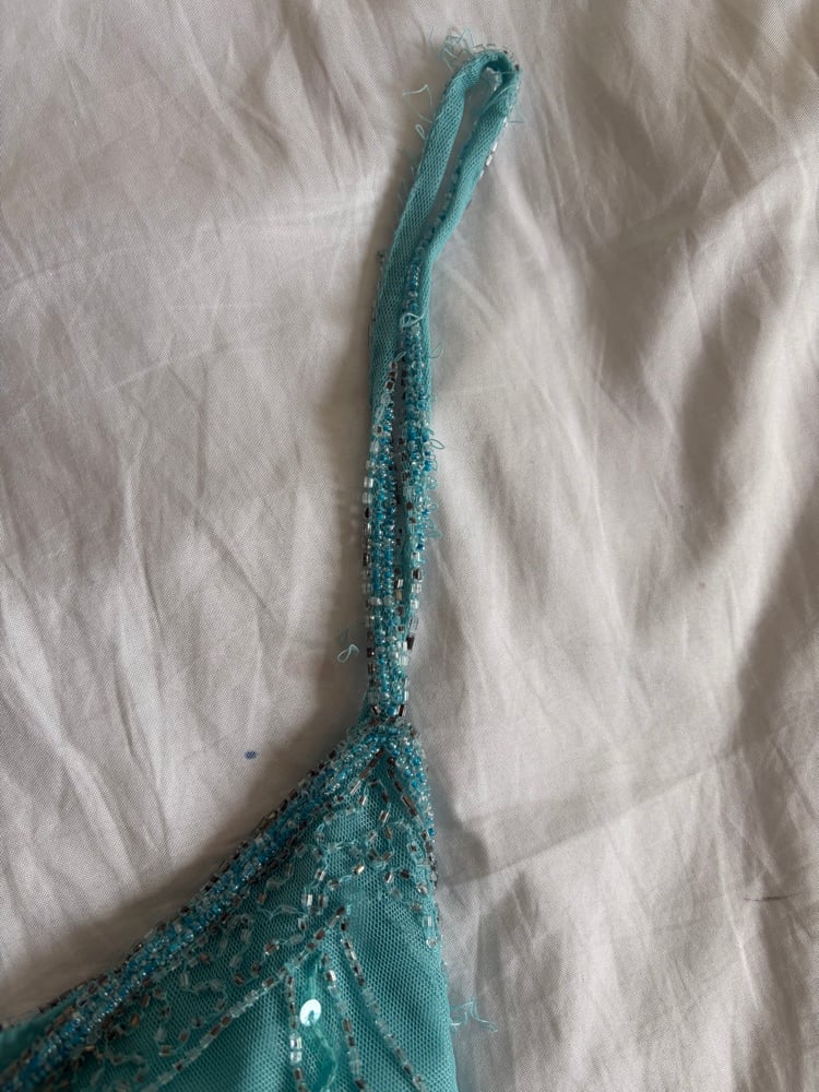 Vintage Y2K turquoise handkerchief hem sequin and beaded cami