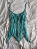 Vintage Y2K turquoise handkerchief hem sequin and beaded cami