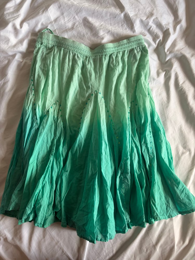 Vintage Y2K turquoise ombre sequin cotton midi fairy skirt