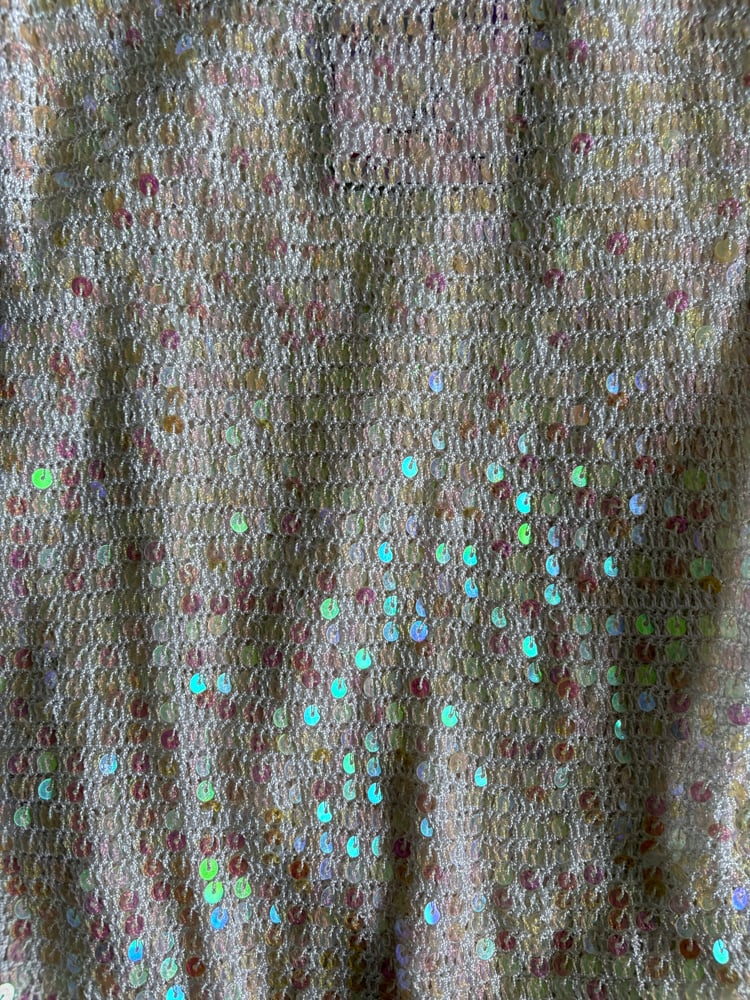 Vintage Y2K white iridescent sequin crochet cami